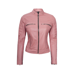 Austin Women's Pink Cafe Racer Real Leather Jacket