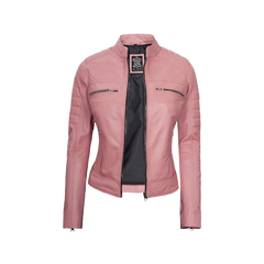 Austin Women's Pink Cafe Racer Real Leather Jacket