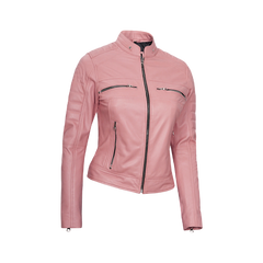 Austin Women's Pink Cafe Racer Real Leather Jacket