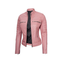 Austin Women's Pink Cafe Racer Real Leather Jacket