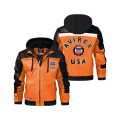 Avirex Men’s Motorcycle Leather Removable Hoodie MILLIONAIRE Jacket