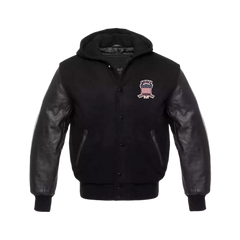 Avirex MILLIONAIRE Varsity Bomber Solid Black Wool Body & Leather Sleeves jacket