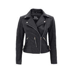 Bari Black Women's Real Leather Biker Jacket