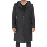 Barry Men's Grey Wool Coat with Hood - Long Winter Outerwear