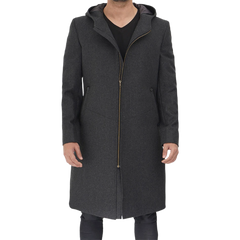 Barry Men's Grey Wool Coat with Hood - Long Winter Outerwear