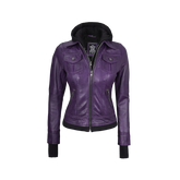 Betty Women's Purple Leather Jacket with Removable Hood