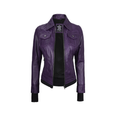 Betty Women's Purple Leather Jacket with Removable Hood