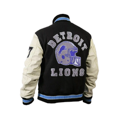 Beverly Hills Cop Axel Foley Detroit Lions Wool - PU Leather Sleeves Jacket