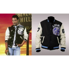 Beverly Hills Cop Axel Foley Detroit Lions Wool - PU Leather Sleeves Jacket