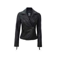 Biker Style Women's Black Asymmetrical Leather Jacket