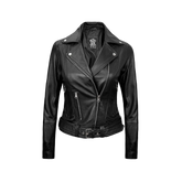 Black Leather Asymmetrical Biker Jacket Women