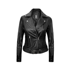 Black Leather Asymmetrical Biker Jacket Women