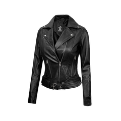 Black Leather Asymmetrical Biker Jacket Women