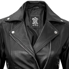 Black Leather Asymmetrical Biker Jacket Women