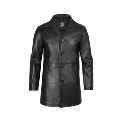 Black Mens 3 4 Length Leather Car Coat