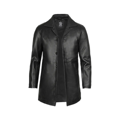 Black Mens 3 4 Length Leather Car Coat