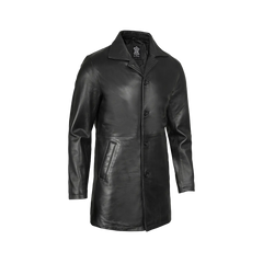 Black Mens 3 4 Length Leather Car Coat