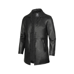 Black Mens 3 4 Length Leather Car Coat