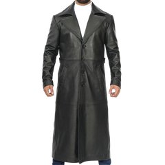Black Men's Long Leather Duster Coat