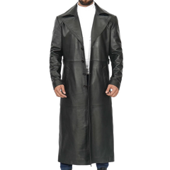 Black Men's Long Leather Duster Coat