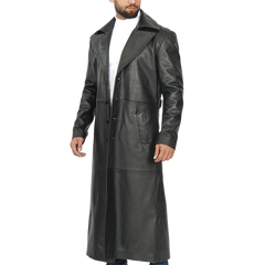 Black Men's Long Leather Duster Coat