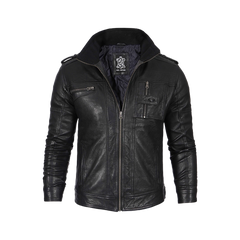Men's Black Waxed Cafe Racer Leather Jacket