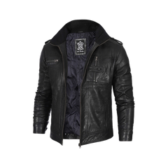 Men's Black Waxed Cafe Racer Leather Jacket