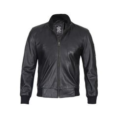Men's Black Real Cowhide Leather Bomber Jacket