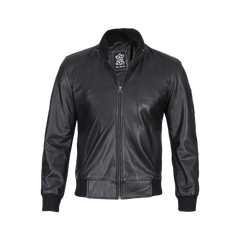 Men's Black Real Cowhide Leather Bomber Jacket