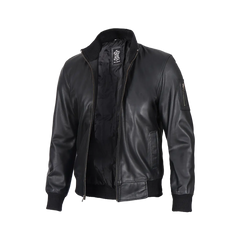 Men's Black Real Cowhide Leather Bomber Jacket