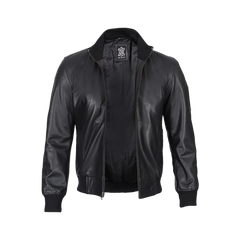 Men's Black Real Cowhide Leather Bomber Jacket