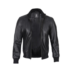 Men's Black Real Cowhide Leather Bomber Jacket