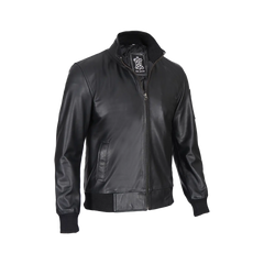 Men's Black Real Cowhide Leather Bomber Jacket