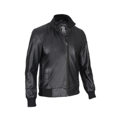 Men's Black Real Cowhide Leather Bomber Jacket