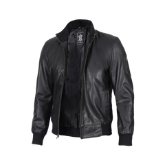 Men's Black Real Cowhide Leather Bomber Jacket