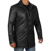 Black Tall Men's 3/4 Length Leather Car Coat