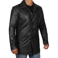 Black Tall Men's 3/4 Length Leather Car Coat