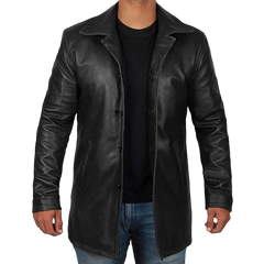 Black Tall Men's 3/4 Length Leather Car Coat