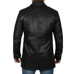Black Tall Men's 3/4 Length Leather Car Coat