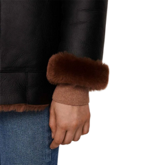 Black Women's Winter Leather Jacket with Shearling Lining