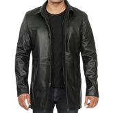 Bristol Men's Real Lambskin Black Leather Car Coat
