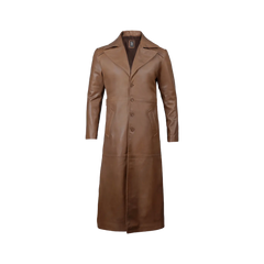 Brown Leather Long Men's Duster Coat