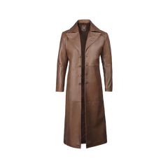 Brown Leather Long Men's Duster Coat