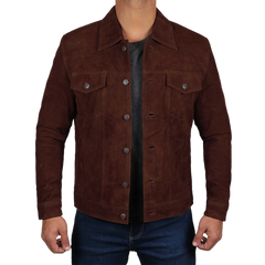 Brown Trucker Suede Jacket for Men