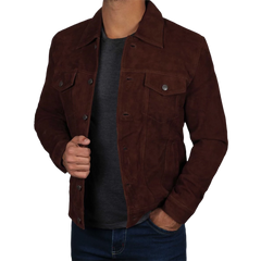 Brown Trucker Suede Jacket for Men