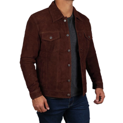 Brown Trucker Suede Jacket for Men