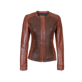 Brown Women's Textured Leather Cafe Racer Jacket