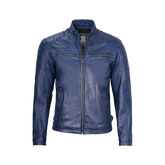 Cafe Racer Blue Leather Jacket for Men
