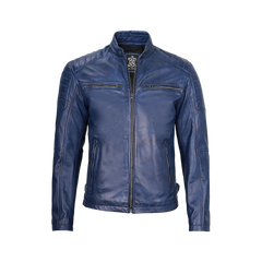 Cafe Racer Blue Leather Jacket for Men