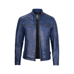 Cafe Racer Blue Leather Jacket for Men